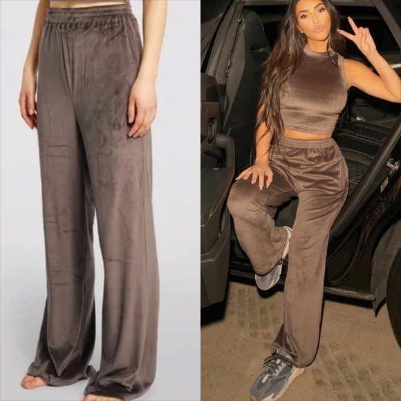 skims velvet velour wideleg track pants sweatpants - Picture 1 of 6